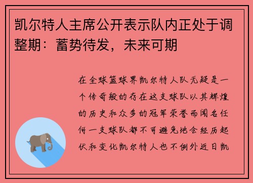 凯尔特人主席公开表示队内正处于调整期：蓄势待发，未来可期
